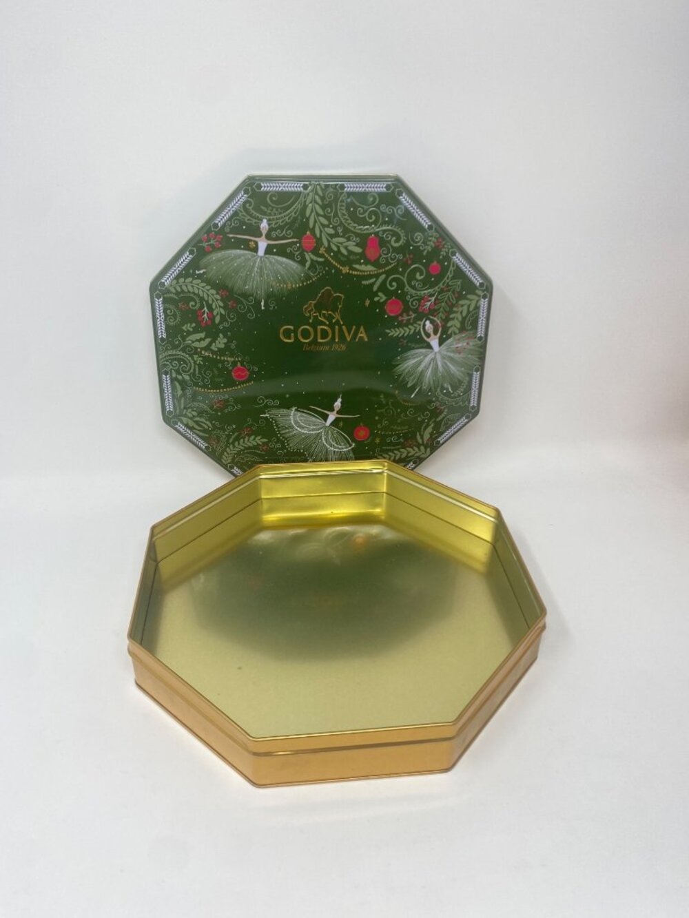 Holiday Godiva Octagonal Tin Nutcracker Ballerina 10" x 10" Treats Cookies